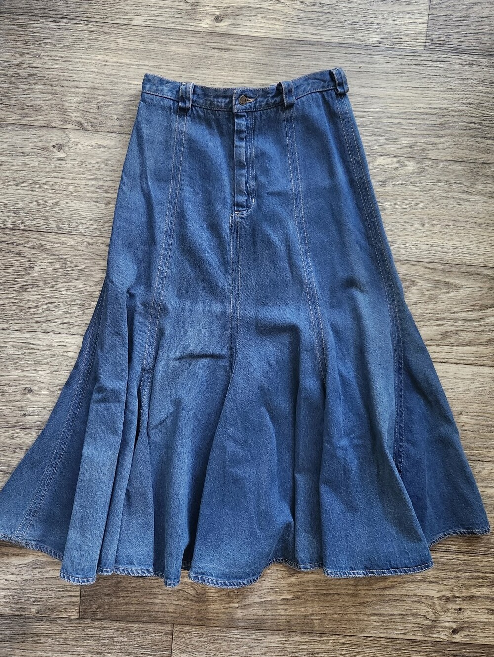 Vintage Lizwear Cotton Flared A-Line Denim Maxi Skirt